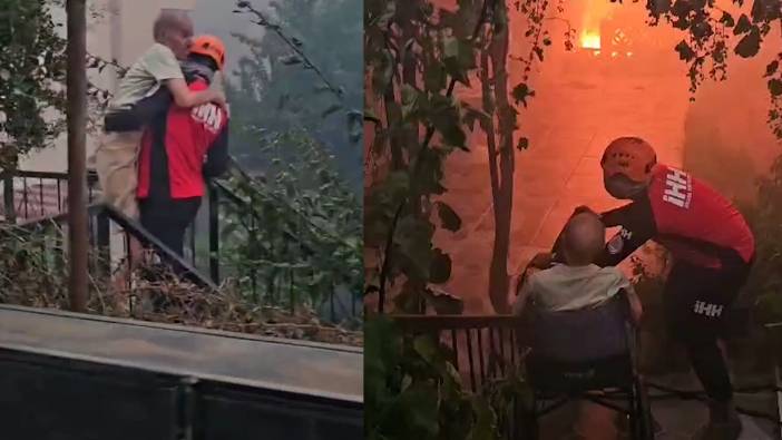 İzmir'deki yangından duygulandıran görüntüler! Yaşlı adam böyle kurtarıldı...