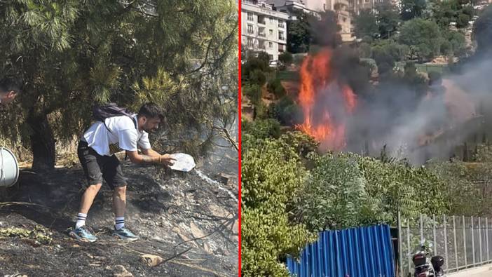 İstanbul’da ağaçlık alanda yangın çıktı: Vatandaşlar damacanayla müdahale etti