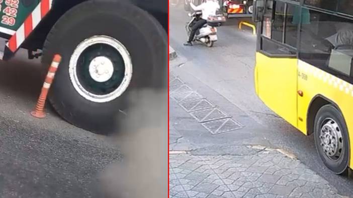Beyoğlu'nda seyir halindeki vincin lastiği bomba gibi patladı: Biri çocuk 2 kişi yaralandı