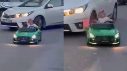 Çocuğun bindiği akülü araca otomobil çarptı! O anlar böyle kaydedildi