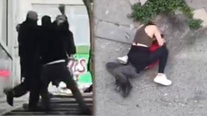 İstanbul'un göbeğinde sokakta şiddet! Bıçak çeken adamı kemerle darbedip kafasında şişe kırdı!