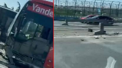 Son dakika... Arızalı metrobüsü taşıyan vinç kaza yaptı, bariyerlere çarptı: Trafik kilitlendi