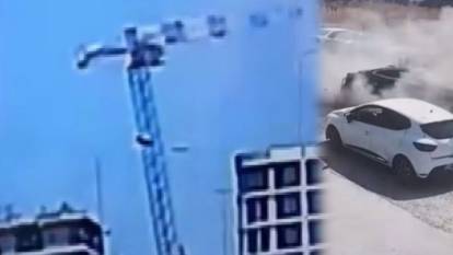 İnşaat sahasında facia adeta teğet geçti: Operatör içindeyken vinç devrildi!