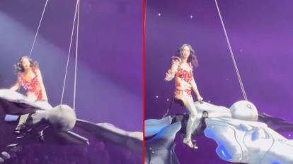 Konserde felaketin eşiğinden dönüldü: Katy Perry az kalsın metrelerce yüksekten düşüyordu