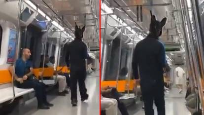 Üstünde tavşan kostümü, elinde tüfekle gezdi: Metroda gören ne yapacağını şaşırdı!