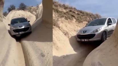 Kapadokya'da navigasyon şaşkınlığı: Sürücü kendini peribacalarının arasında buldu