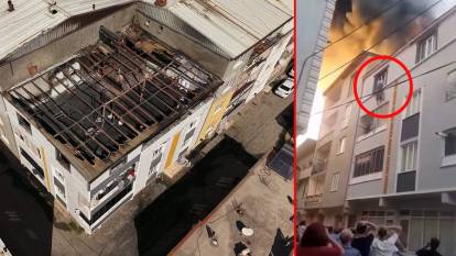 3 katlı binada yangın dehşeti! Babaanne ve torun battaniyenin üzerine atlayarak kurtuldu