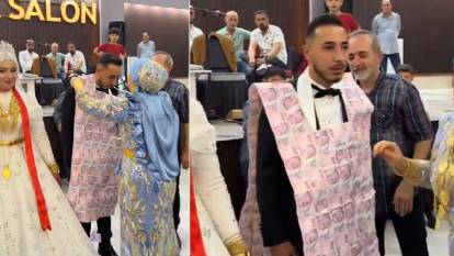 Mardin'deki düğünde damada 'para yeleği' giydirildi
