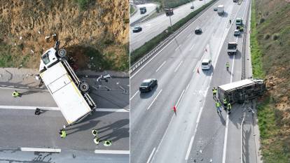 Kuzey Marmara Otoyolu’nda zincirleme kaza: Aynı firmaya ait iki kamyon ve bir tır çarpıştı