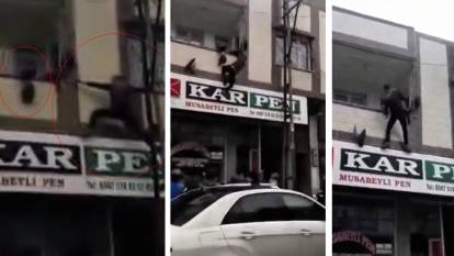Gaziantep'te yürekleri ağza getiren an: Balkonda asılı kalan çocuğu kurtardı